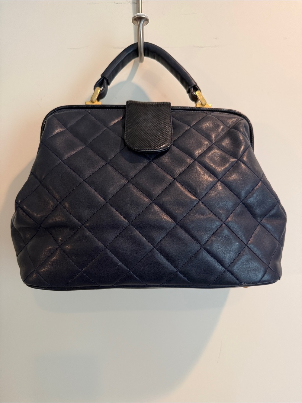 Susan Gail Vintage Navy Quilted Leather Handbag